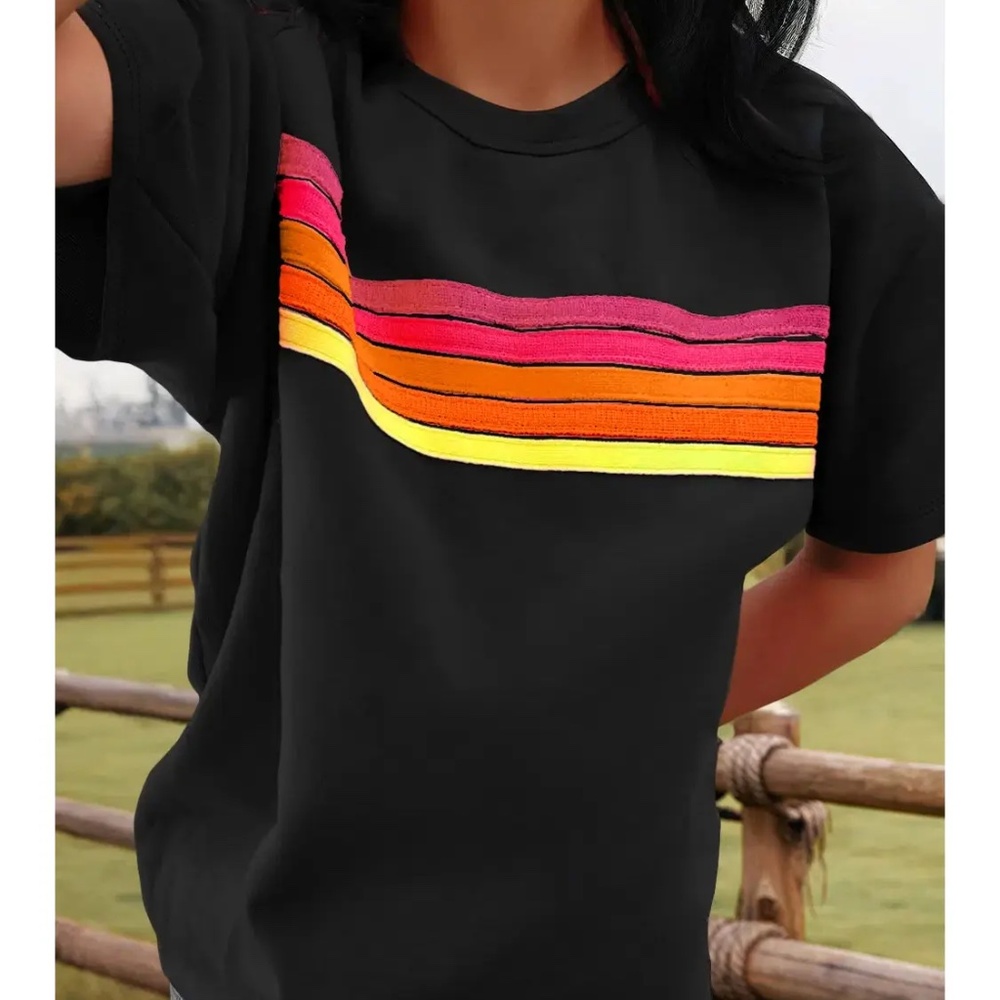 🔥107 NWT Black Retro Boutique Striped Short Sleeve Shirt